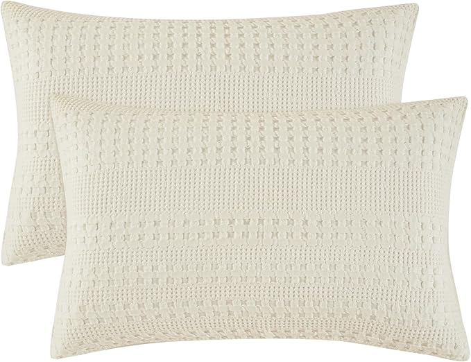 PHF 100% Cotton Waffle Pillow Shams California King Size, 2 Pack 20" x 40" Soft Skin-Friendly Pillowcases, No Filling, Aesthetic Woven and Breathable Waffle Weave Pillow Case Covers for Bed, Ivory