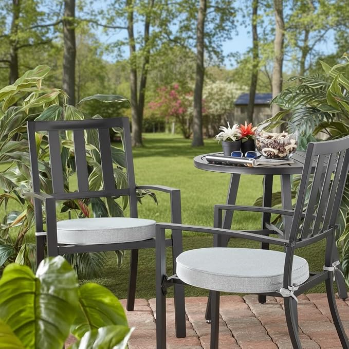 Set of 2 Outdoor 18 inch Round Patio Dining Chair Pads – Comfortable Fiber-Filled Seat Cushions with Ties, Reversible Polyester Fabric, Heather Gray