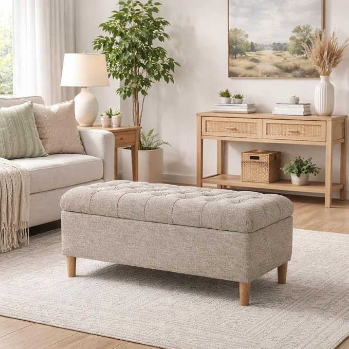 HomePop 40" Ainsley Button Tufted Storage Bench - Midtone Gray