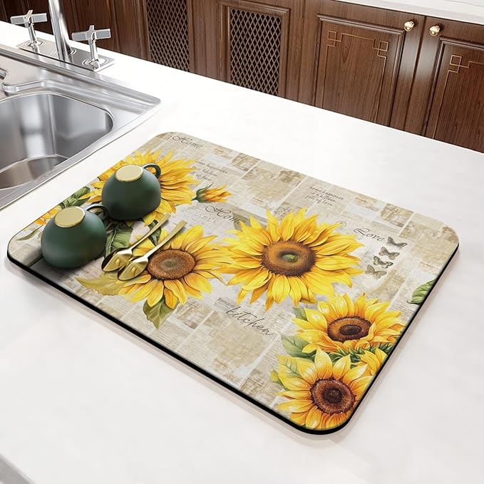 Fun Coffee Mat 23inx15in,Coffee Bar Mat for Countertops,Absorbent Hide Stain Anti-Slip Coffee Bar Accessories Fit Under Coffee Machine Mat,dish Drying Mats for Kitchen