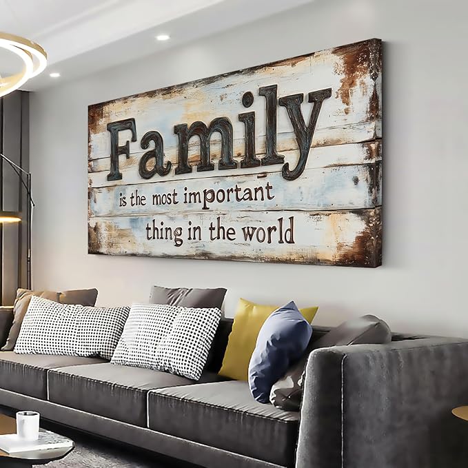 Retro Family Quotes Wall Art for Living Room Canvas Painting Prints Family is the Most Important Thing in the World Rustic Farmhouse Art Deco Modern Artwork Bedroom Kitchen Dining Room Decor Large
