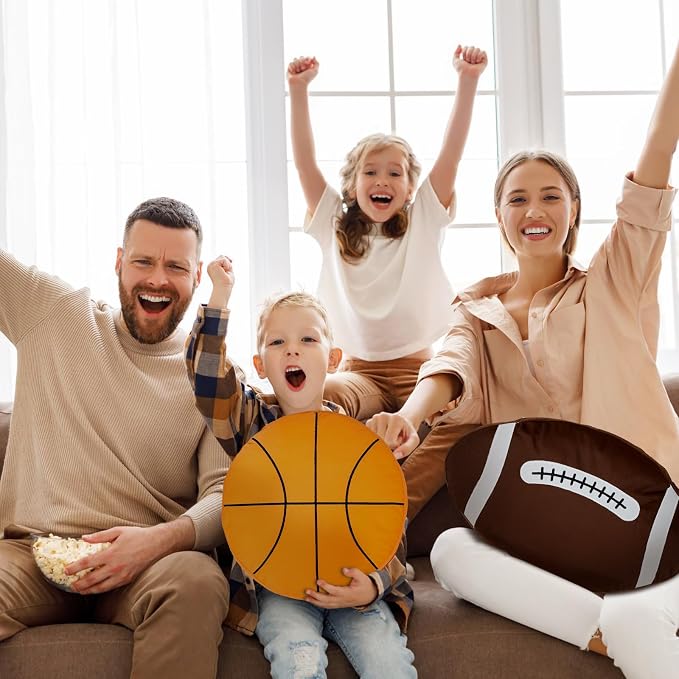Juexica Sports Throw Pillows Fluffy Stuffed Soccer Basketball Baseball Pillow Plush Toy Sport Cushion for Room Decor Birthday Present(Large,Assorted Color,4)