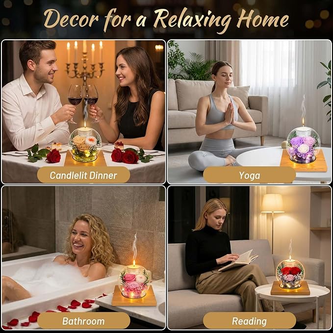 Preserved Light Purple Real Rose in Glass with Scented Candles–Forever Flower Romantic Anniversary Mothers Day Christmas Birthday Valentines Day Gifts for Her, Women, Wife, Girlfriend, Mom, Grandma