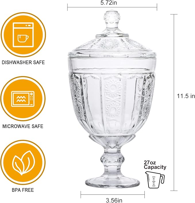 Candy Jars Set of 3,Apothecary Jar with Lid, Crystal Candy Jar, Decorative Footed Jars, Cookie jar, for Buffet,Wedding (27oz)