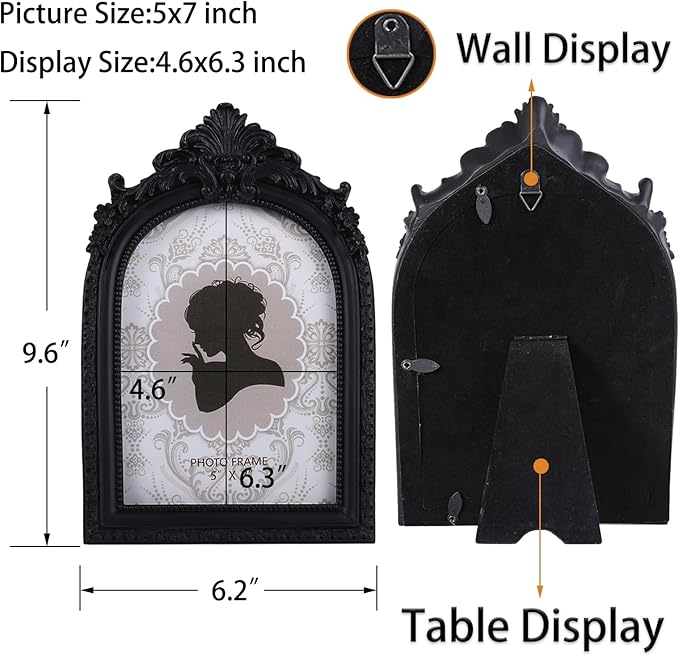 SIKOO Vintage Picture Frame 5x7 Black Gothic Picture Frame Tabletop and Wall Mount Vintage Gothic Decor Ornate Photo Gallery Art