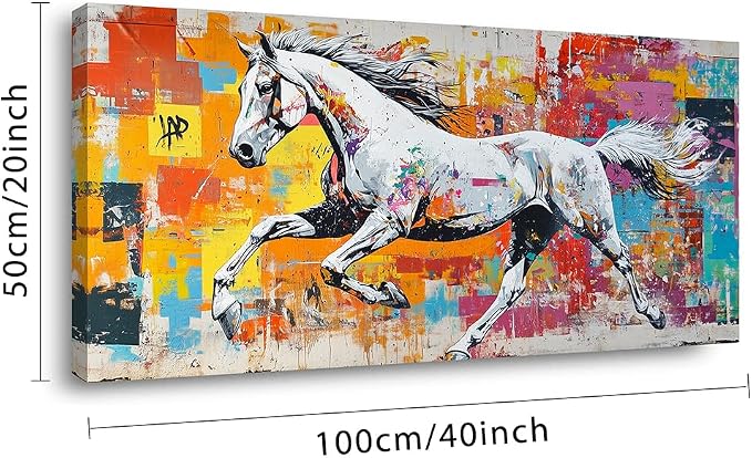 Colorful Graffiti Running Horse Wall Art for Bedroom Beautiful Oil Painting Canvas Prints Modern Artwork Deco Room Decor