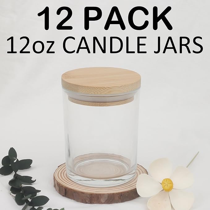 MILIVIXAY 12Pack 12 OZ Clear Thick Glass Candle Jars with Lids - Bulk Empty Candle Jar for Making Candles - Spice, Powder Containers.