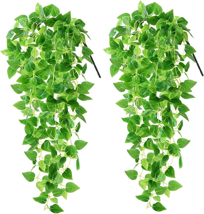 ZFProcess Artificial Hanging Plants, 2PCS Artificia Green Vines Bouquet Hanging Plants 2.9 ft Fake Ivy Vine for Patio Home Bedroom Wedding Indoor Outdoor Wall Summer Decor(Green)