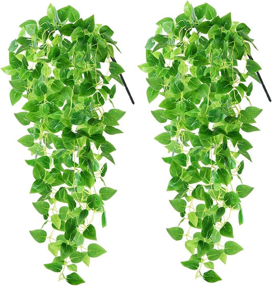 ZFProcess Artificial Hanging Plants, 2PCS Artificia Green Vines Bouquet Hanging Plants 2.9 ft Fake Ivy Vine for Patio Home Bedroom Wedding Indoor Outdoor Wall Summer Decor(Green)
