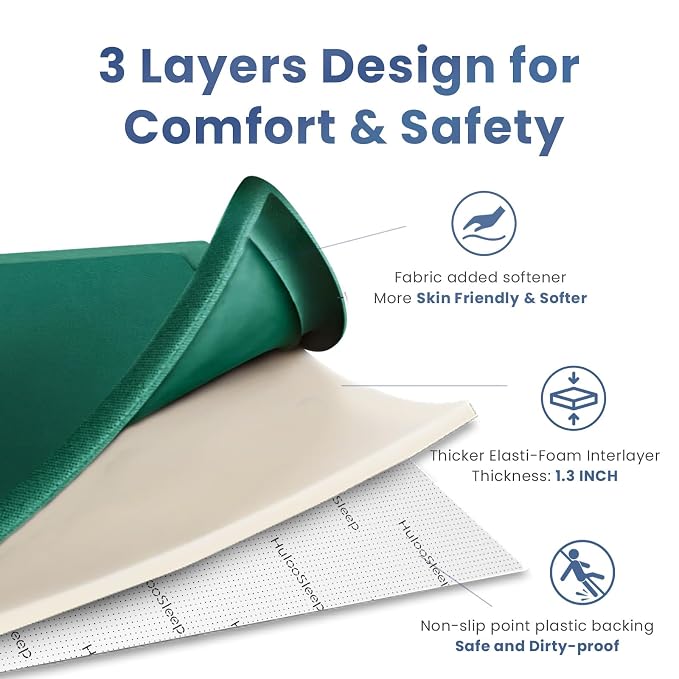 Huloo Sleep Ultra Soft Baby Play Mat for Floor, 1.3" Thick Elasti-Foam 65x50 Play Mat for Playpen,Water-Repellent Coral Velvet for Tummy Time, Non-Slip Backing,Safe for Toddlers & Infants（Dark Green)