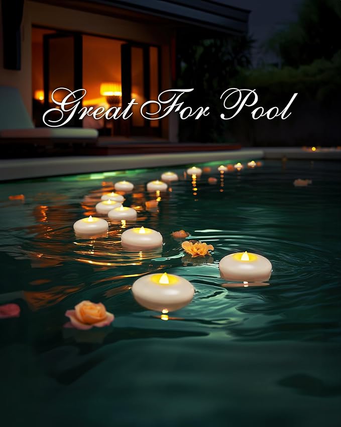Homemory 12 Pack 3” Flameless Led Floating Candles, 200 Hour White Battery Operate Waterproof Tealights for Cylinder Vases, Centerpieces at Wedding Decor, Party, Pool