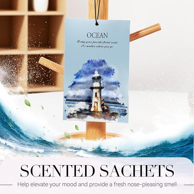 Ocean Scented Sachet Bags - 12 Pack Drawer & Closet Freshener, Long Lasting Odor Eliminator for Wardrobes, Cars & Storage, Home Fragrance Air Freshener Sachets