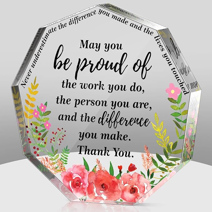 Yinder Thank You Gifts for Women Appreciation Gifts for Coworker Employee Nurse Teacher Leader Boss Inspirational Quotes Acrylic Desk Decor for Home Office Farewell Retirement