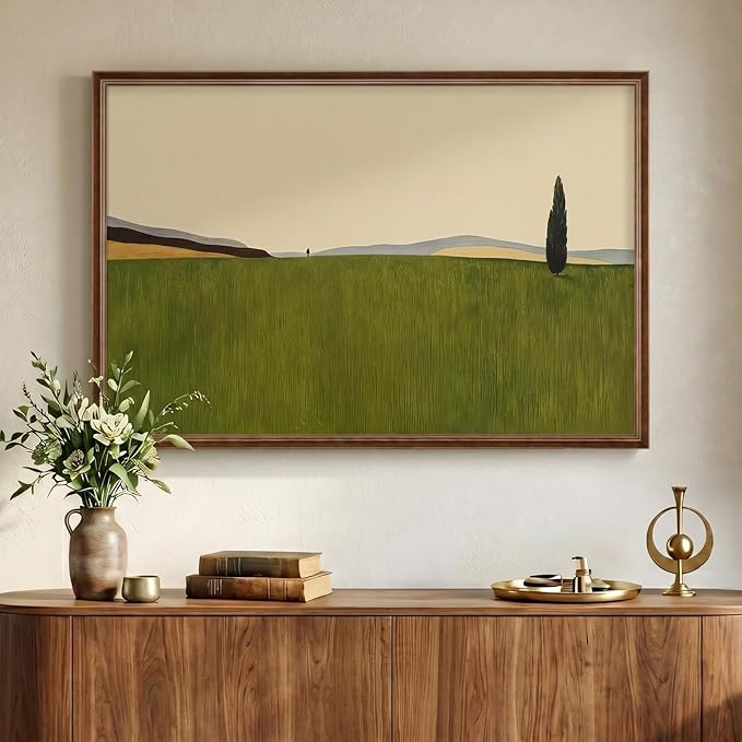 Vintage Framed Green Abstract Landscape Wall Art, Modern Sage Green Canvas Paintings Artwork for Walls, Rustic Tree Nature Pictures for Living Room Bedroom Dining Room Office Wall Decor, 24x36 In