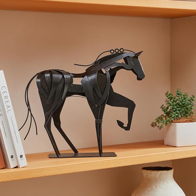 SunBlogs Art Metal Horse Statue Décor, Handmade & Hand-Painted Modern Western Horse Decoration, Rustic Iron Sculpture Gifts for Home Office for Horse Lovers