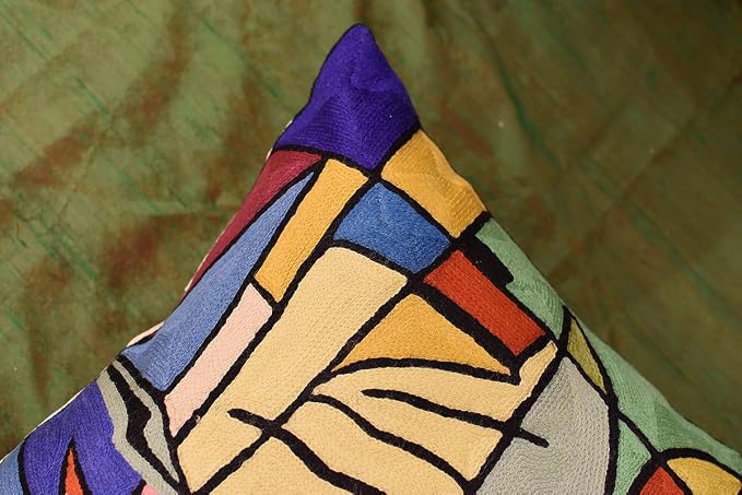 Modern Pillow Cover by Alfred Gockel | Nautical Pillow | Mid Century Modern Throw Pillows | Abstract Pillow for Couch | Contemporary Chair Cushion | Hand Embroidered Wool | Size -18x18