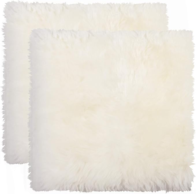 Set of 2, Natural Sheepskin Chairpad with Non-Slip Backing | 100% Real New Zealand Wool Sheepskin for Car Seat, Accent Chair, or Vanity Chair, Natural