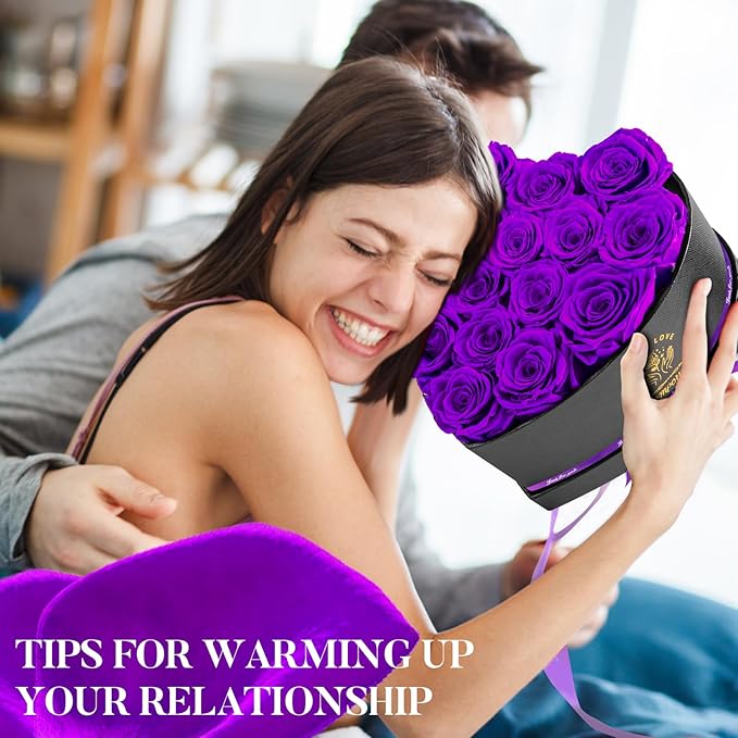 Impouo 16 Preserved Flower Delivery Prime, Preserved Roses in a Box, Birthday Gifts for Women, Mother's Day, and Valentine's Day-Purple Roses