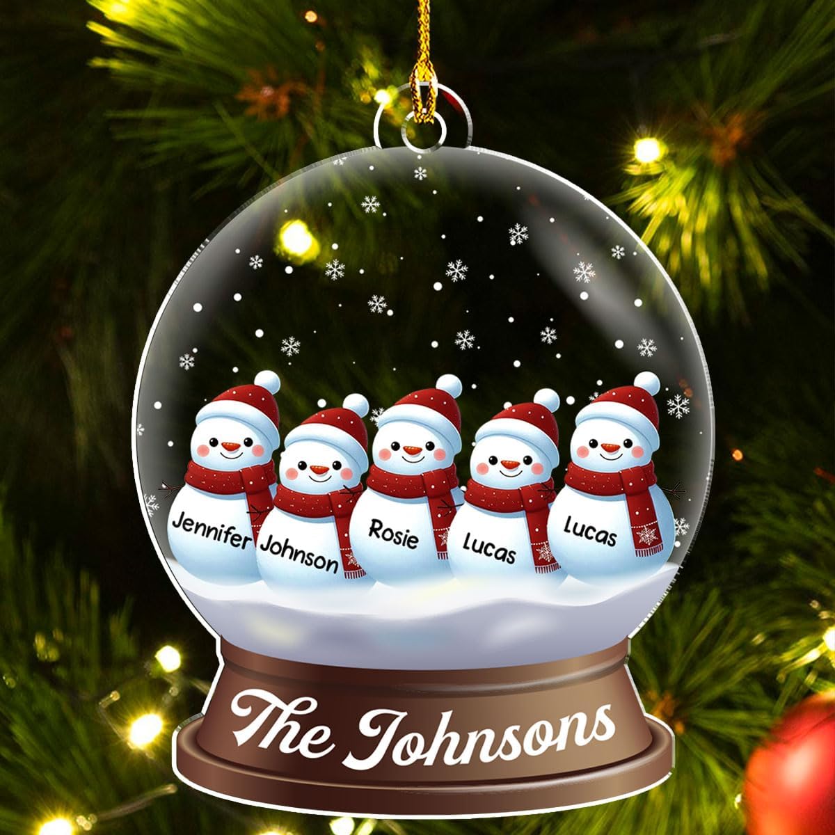Personalized Family Christmas Acrylic Ornament 2024 - Custom Name Snowman Family Members up to 10 People, Snow Globe Ornament Gifts for Family Tree Decoration (A03, 4 Names)