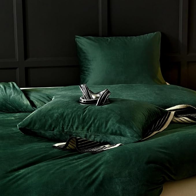 WARMDERN Emerald Green Duvet Cover Queen Size Flannel Duvet Cover Bedding Sets, 3pcs Ultra Soft Luxury Textured Modern Duvet Covers with Zipper Closure(Emerald Green, Queen)