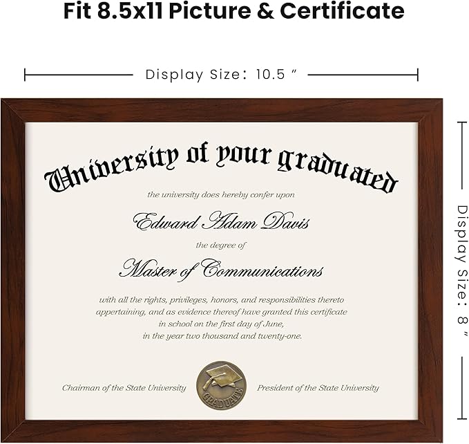 upsimples Certificate Frame with High Definition Glass, 8.5 by 11 Picture Diploma Document Frames for Wall and Tabletop,Mahogany 5 Pack