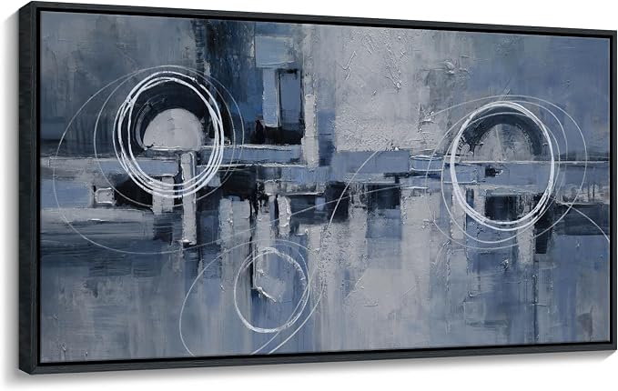 YDYSUNE Abstract Wall Decor for Living Room - Blue Canvas picture Minimalist Wall art Modern Line Segment Artwork Painting for Bedroom,Office Decoration Framed Size Ready to Hang 20×40inch