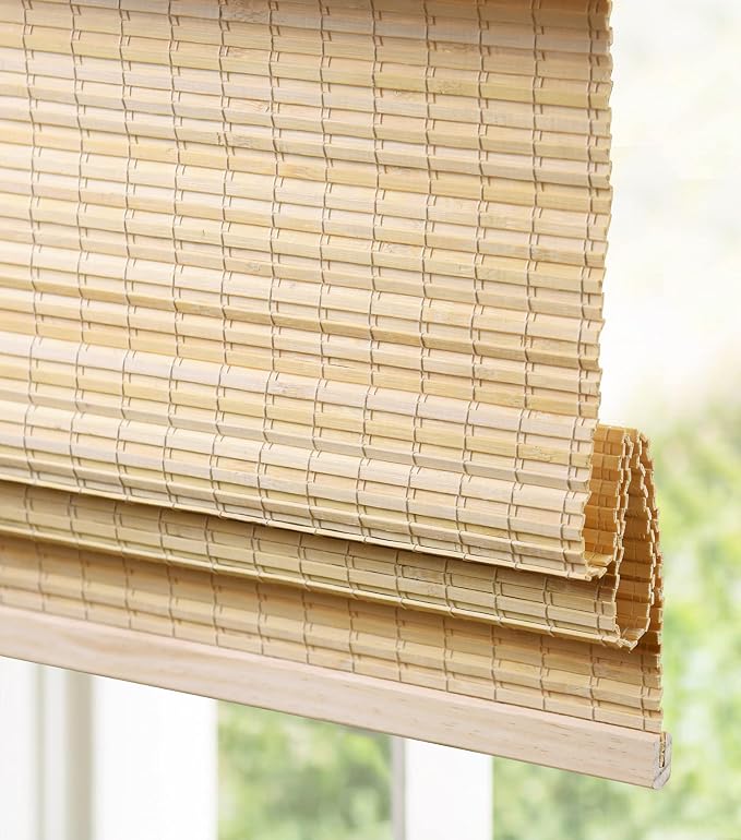 LazBlinds Cordless Bamboo Roman Shades for Windows, 33'' W x 60'' H | Protecting Privacy, Real Natural Bamboo Material, Bamboo Blinds for Bedroom Living Room Office Indoor
