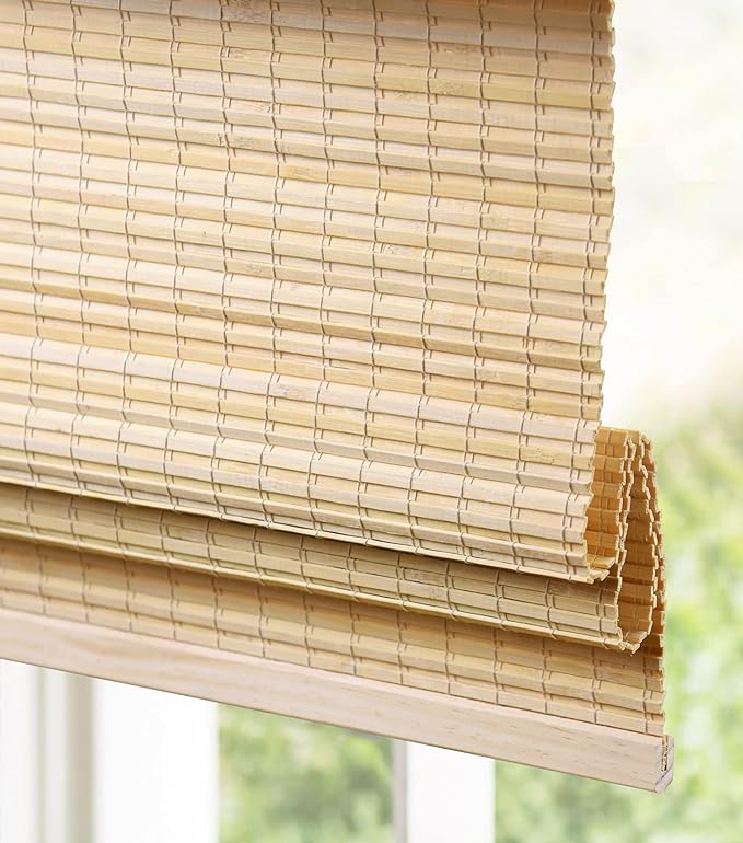 LazBlinds Cordless Bamboo Roman Shades for Windows, 31'' W x 60'' H | Protecting Privacy, Real Natural Bamboo Material, Bamboo Blinds for Bedroom Living Room Office Indoor