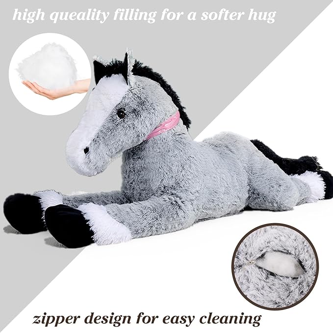 Tezituor 47inches Giant Horse Stuffed Animal, 4ft Long Realistic Horse Farm Plush Body Pillow for Boys Girls, Hugging Soft Pony Plush Toy Gift for Birthday Valentine's Day Decoration