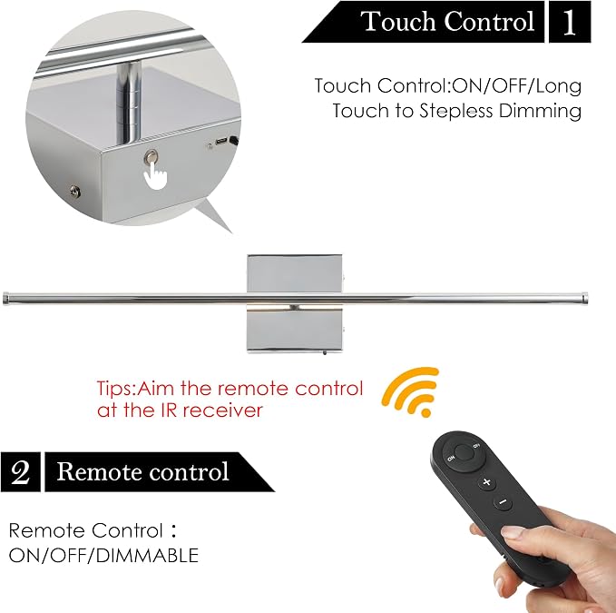 KARTOOSH 28.3 Inch Wall Sconces Battery Operated for Living Room Chrome | Rechargeable Wireless Wall Lamp Set of 2, 3000K Warm White Dimmable Wall Light Remote Control Indoor Lighting for Bedroom