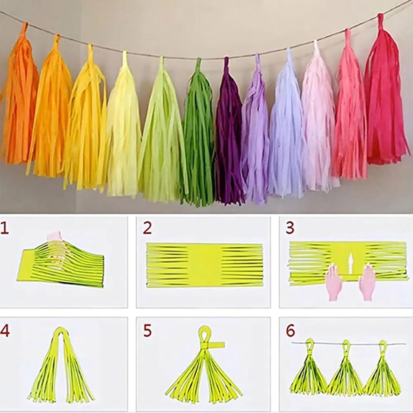 Shiny Tassel Garland Tissue Paper Tassel Banner,Tassels Party Decorations for Wedding,Birthday,Bridal/Baby Shower,Pack of 15 (Gold/Tan/Ivory)