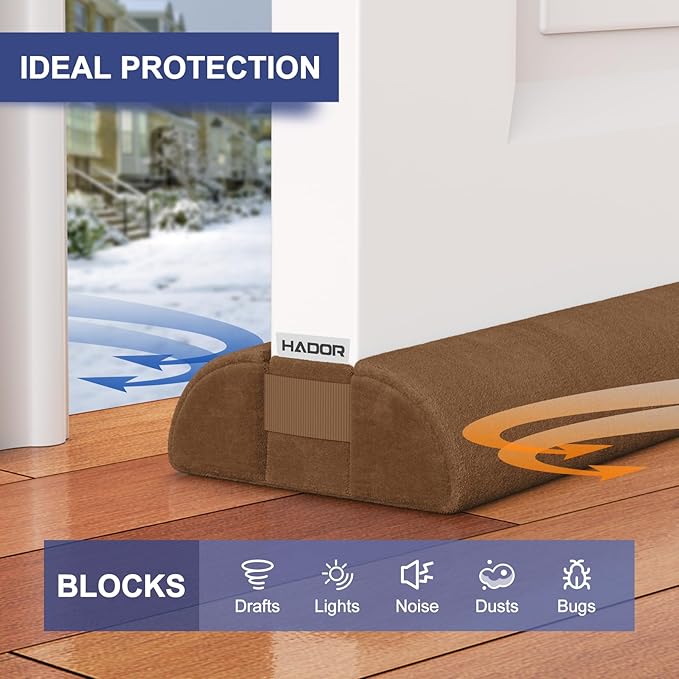 HADOR Door Draft Stopper for Bottom of Door, 36 Inch Under Draft Air Noise Light Blocker 30"- 36" Double Side Triangle Soundproof Sweep Filler Seal Gap up to 1.7" for Patio Sliding Door Guard, Brown