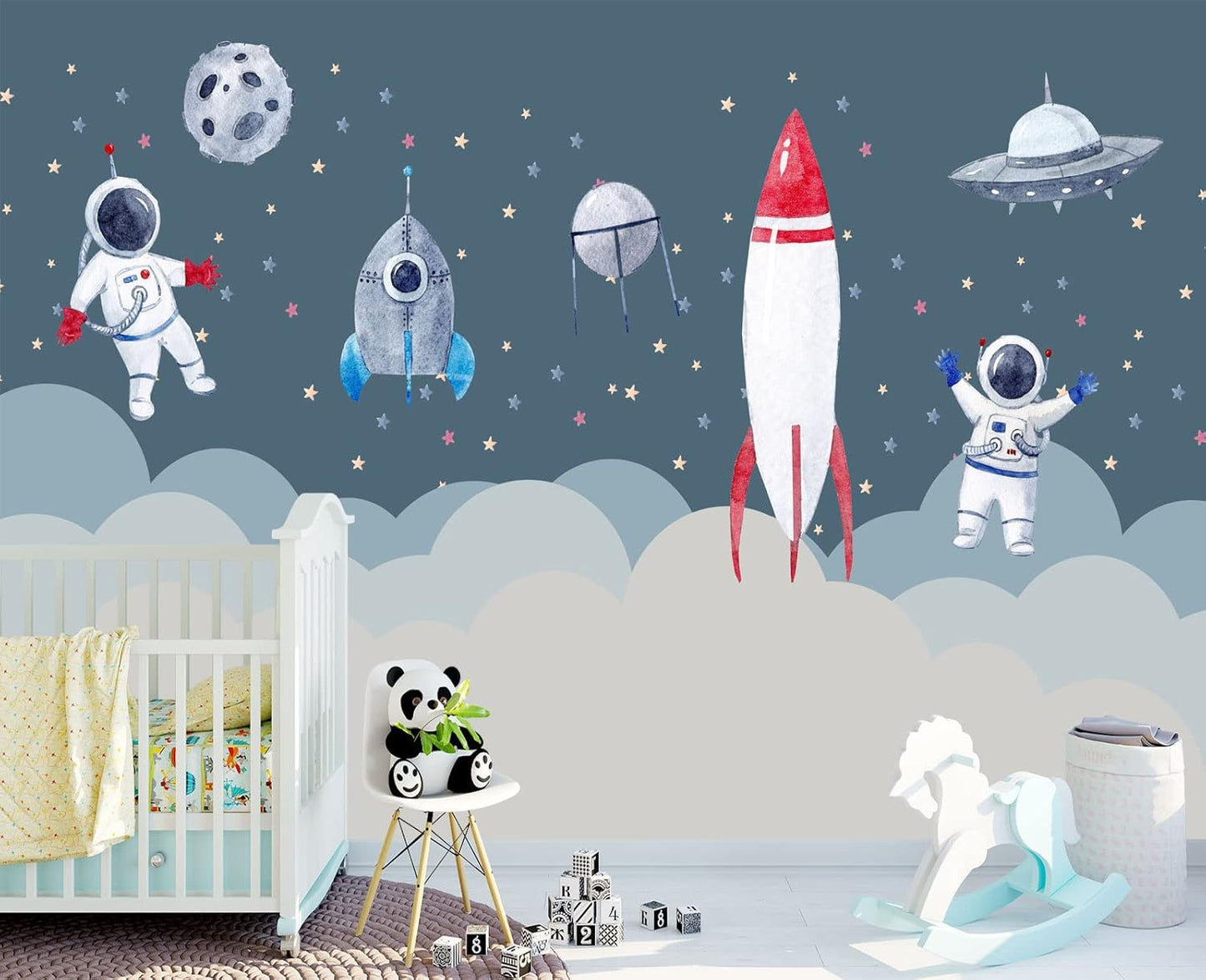 Children's Astronaut Rocket Moon Nursery Wall Mural Wallpaper 103" x 69"