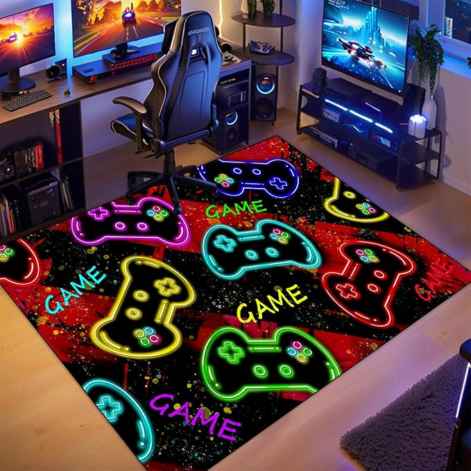 Gaming Rug for Boys Room - Colorful Gamer Area Rug for Boys Bedroom Games Themed Kids Room Decor Gaming Carpet Rugs, 3x5 Feet