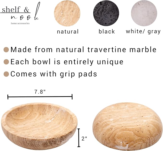 Shelf & Nook Travertine Decorative Bowls for Home Decor. Key Bowl for Entryway Table in a Choice of 5 Colors (Black, Small)