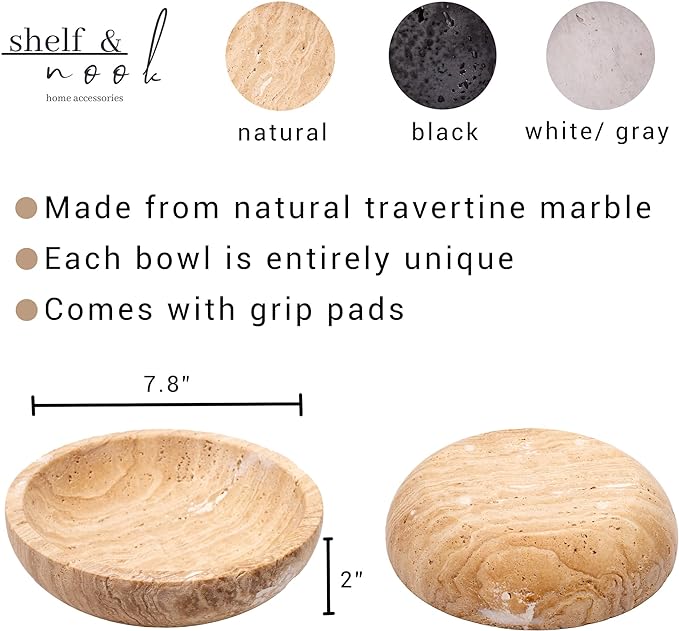 Shelf & Nook Travertine Decorative Bowls for Home Decor. Key Bowl for Entryway Table in a Choice of 5 Colors (Natural (Beige), Small)