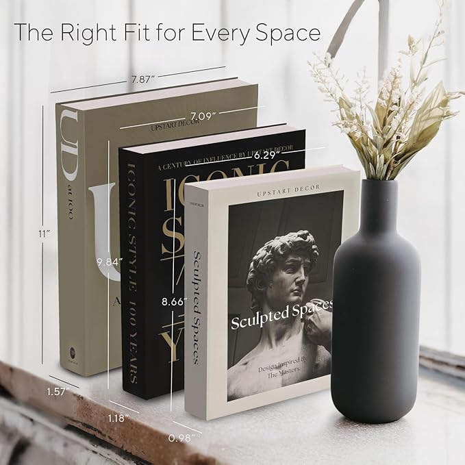 Aesthetic Decorative Books Set of 3 Designer Faux Books for Decoration to Enhance Mid Century Coffee Table Decor Bookshelf Mantle Shelf Console Table Entryway Décor Minimalist Fake Book Storage Box