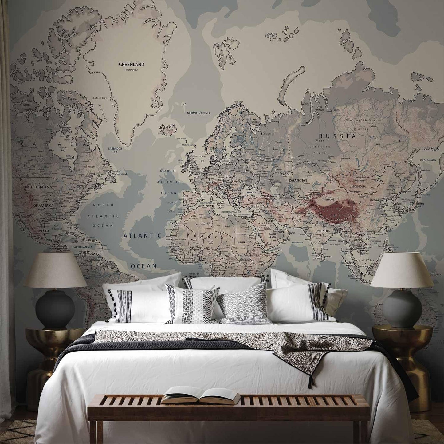 artgeist Wall Mural World Map 154x110 in - XXL Peel and Stick Self-Adhesive Wallpaper Removable Large Sticker Foil Wall Decor Print Picture Image Design Map of The World k-A-0061-a-c