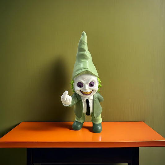 Middle Finger Decor Statue Horror Movie Gnome Creepy Outdoor Halloween Decor, Resin Garden Dwarf Sculpture for Haunted House Lawn Decoration (5.5in, Green)