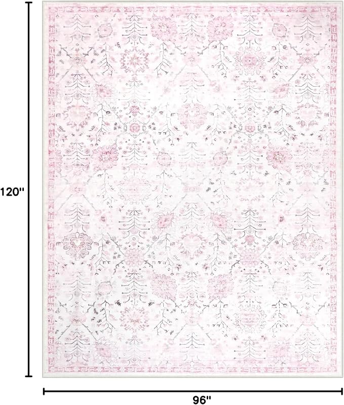 Lahome Flavie Washable Rugs 8x10, Soft Nursery Area Rug for Girls and Kids, Low Pile Boho Purple Carpet for Snug Bedroom Classroom, Spill-Proof Non Slip Floral Fresh Carpets for Living Room