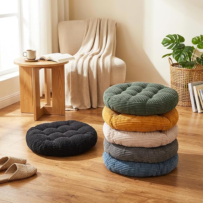 Large Floor Pillow for Adults, 22x22" Memory Foam Floor Cushion with Corduroy Cover, Round Floor Sitting Cushions for Meditation, Lounge,Seating for Yoga, Tatami Living Room (2, Round-Orange)