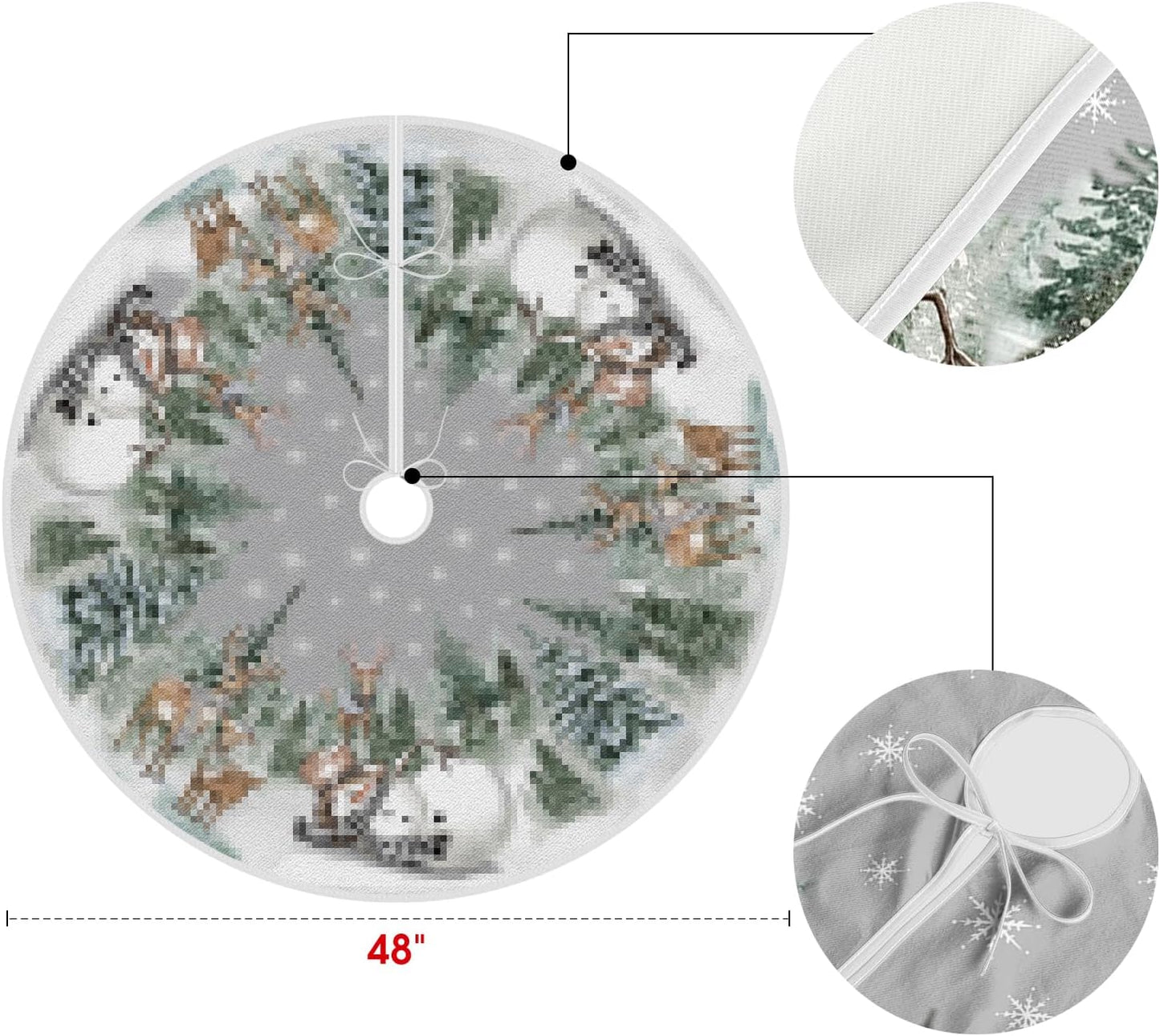 AVOIN colorlife Snowman Reindeer Snowflake Christmas Tree Skirt 48 Inch, Winter Holiday Tree Mat Decoration