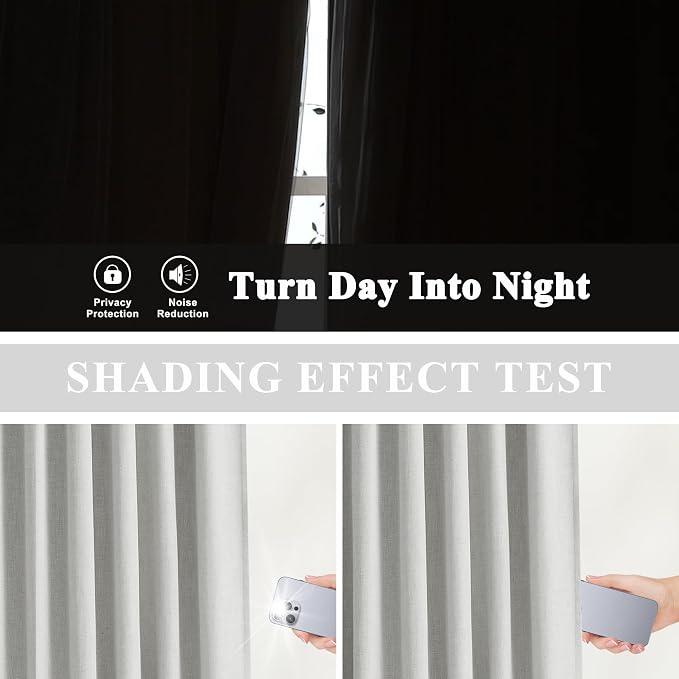 Vision Home Light Gray Pinch Pleated Full Blackout Curtains Linen Blended Room Darkening Curtain Panels 95 inch for Living Room Bedroom Thermal Insulated Pinch Pleat Drapes with Hooks 8FT 40"Wx95"Lx2