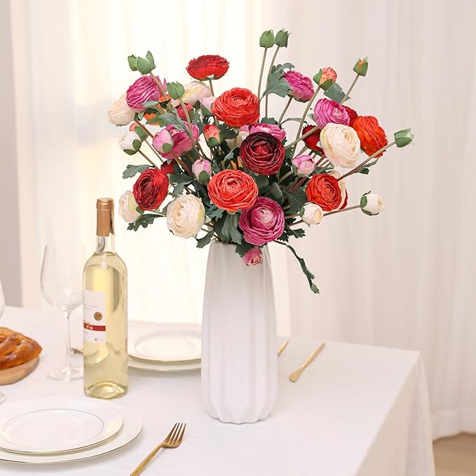 6Pcs Realistic Orange Silk Ranunculus Artificial Flowers Long Stems, 23.6" Tall Fake Flowers Faux Flowers Suit for Year-Round Home Decoration, Wedding, Bridal Bouquets, Office