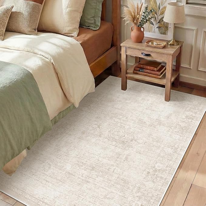 Homemate Washable Rug 3x5 Area Rugs - Vintage Faux Wool Rugs for Living Room Bedroom Dining Room - Non Slip Foldable Carpet Indoor Area Rug for Home Decor（3'x5', Beige
