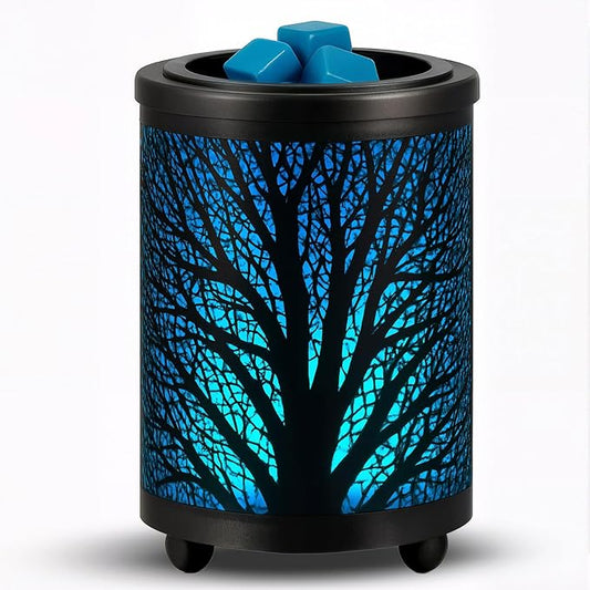 Leyoue Electric Wax Melt Warmer PTC Heating Plate with 7 Colors LED Changing Light Wax Warmer Fragrance Warmer for Home Office Gifts & Decor(Black Forest)