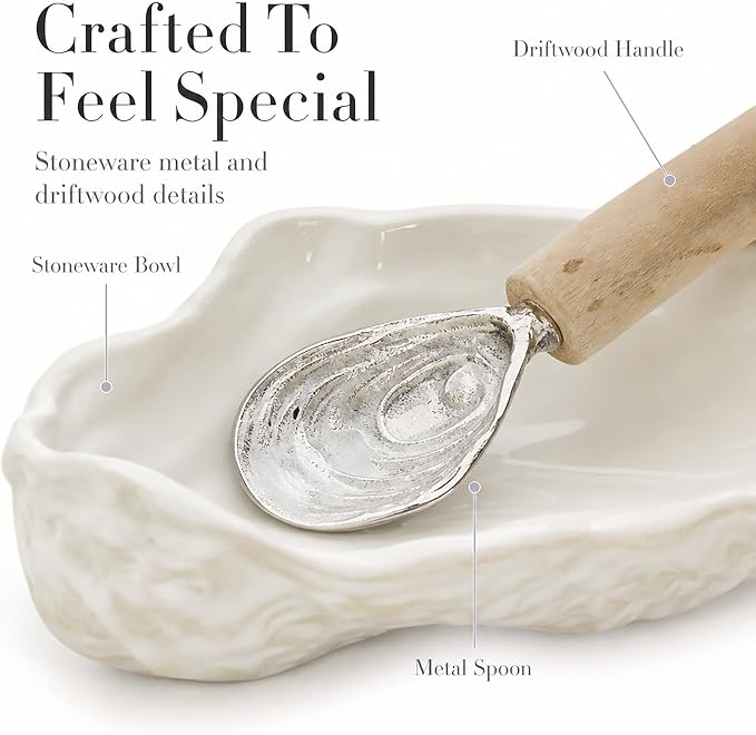 Mud Pie Oyster Bowl For Dips, Includes Oyster Dipping Spoon