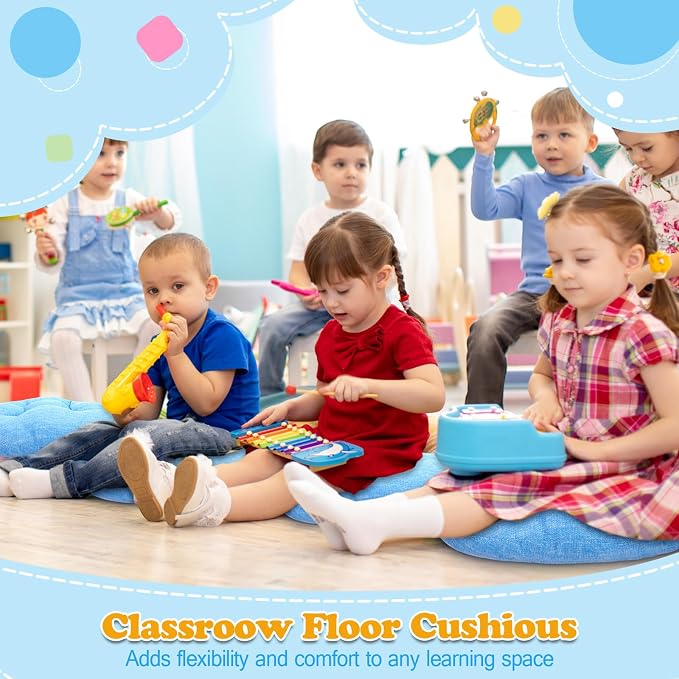 Fumete 8 Pcs 16 Inch Floor Cushions Pillow for Kids Bulk Classroom Round Flexible Seating Floor Cushions for Students Home Daycare School Reading Corner Yoga Meditation Picnic (Sky Blue)