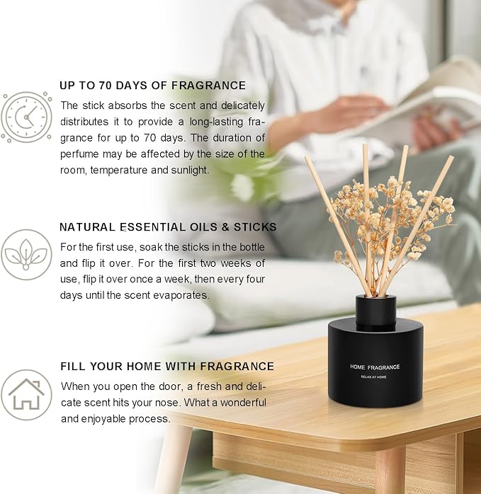 L'odeur Vill 3 Pcsk Reed Diffuser, 4.06 oz(120ml) Linen/Vanilla/Moroccan Amber, Scented Aromatherapy Diffuser with 12 Black Diffuser Sticks, Air Freshener for Home Bedroom Bathroom