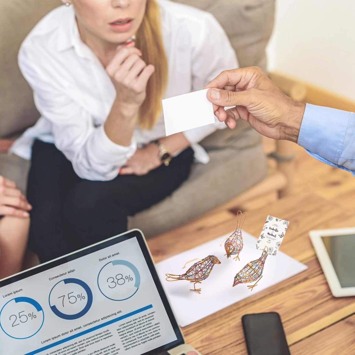 Modern Table Decor Set of 3 - Handmade Metal Bird Sculptures with Colorful Wire Weaving, Multi-Pose Rustic Home Accent & Christmas Tree Ornaments